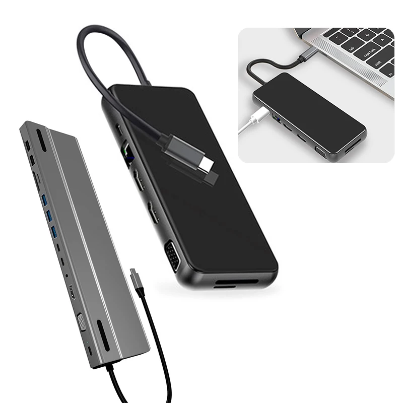 USB C Hub 14 in 1 Multiport Adapter with HDMI Compatible VGA 2 Ports USB 2.0 2 Ports USB 3.0 USB 3.0 Type C RJ45 PD 3.5mm
USB C Hub 14 in 1 Multiport Adapter with HDMI Compatible VGA 2 Ports USB 2.0 2 Ports USB 3.0 USB 3.0 Type C RJ45 PD 3.5mm