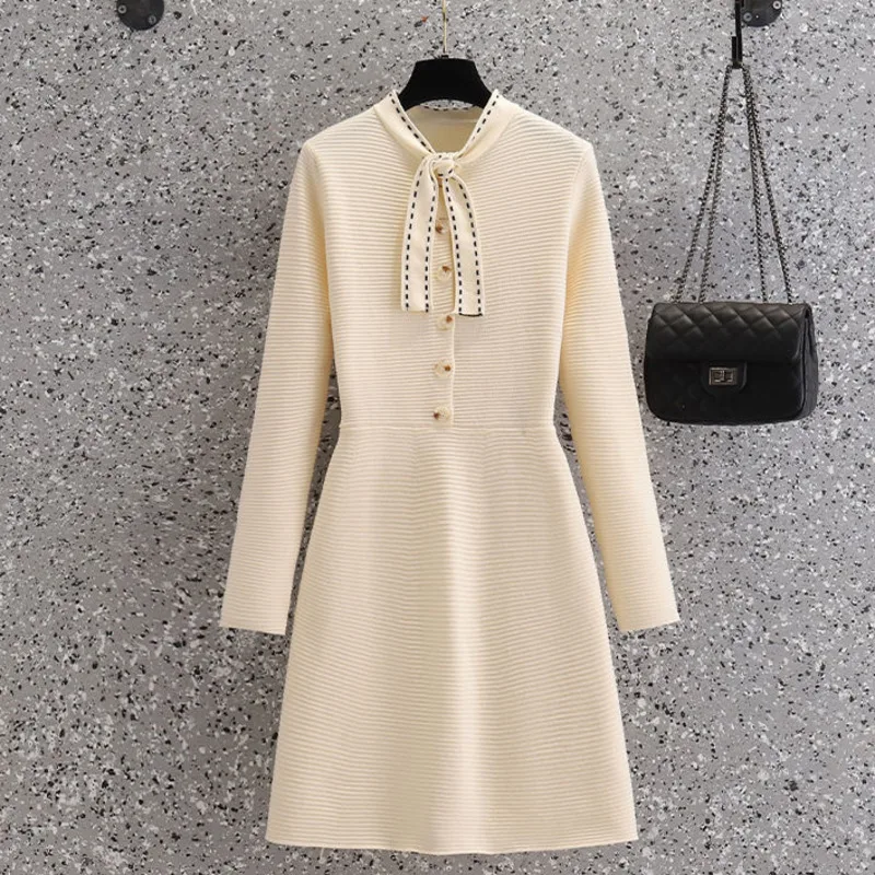 New Spring Autumn Korean Fashion Elegant Knitted Sweater Dress Women Casual Slim Lace-Up Collar Party Dress Vintage Robe Femme
New Spring Autumn Korean Fashion Elegant Knitted Sweater Dress Women Casual Slim Lace-Up Collar Party Dress Vintage Robe Femme