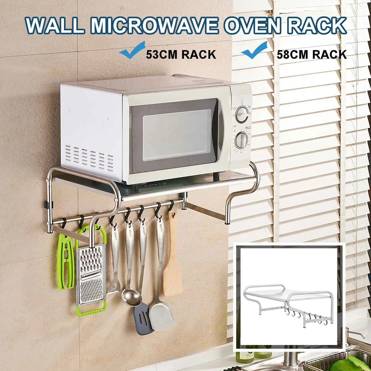 15-20KG Stainless Steel Microwave Oven Rack Kitchen Wall Bracket Shelf Holder + 8 Hooks Storage Rack Holder Organizer 53CM 58CM
15-20KG Stainless Steel Microwave Oven Rack Kitchen Wall Bracket Shelf Holder + 8 Hooks Storage Rack Holder Organizer 53CM 58CM