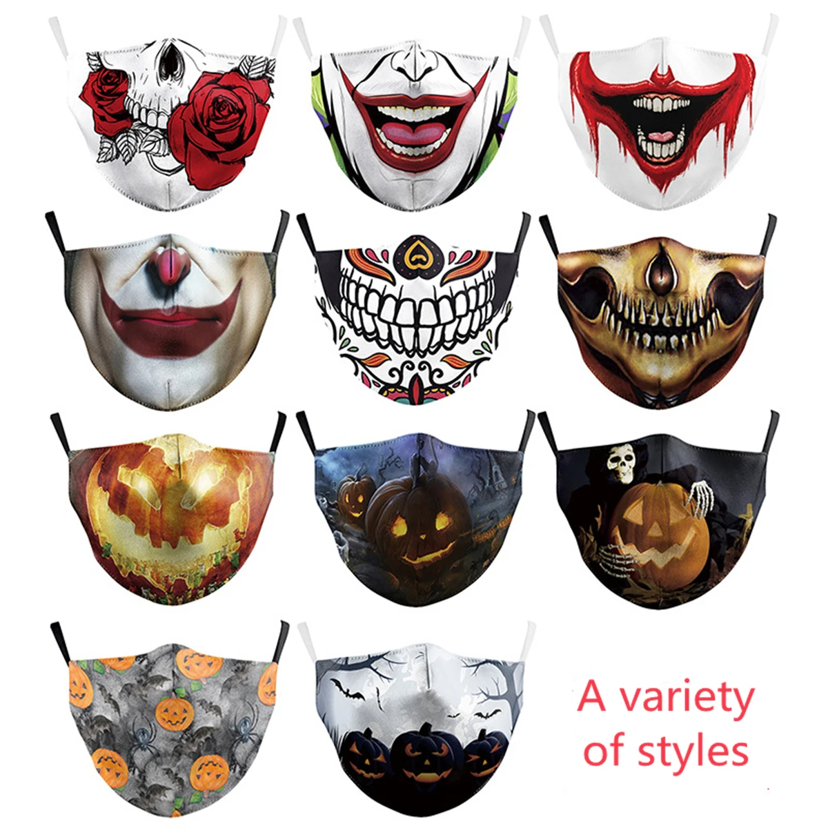 

Halloween Pumpkin Element 3D Printing Dustproof Adult Facial Mask Can Put Filter Chip Horror Tricky Face Mask Mouth-muffle