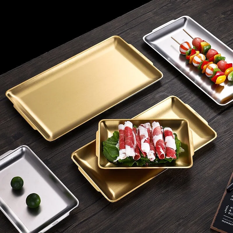 Stainless Steel Fruit Food Plates Luxury Storage Shallow Trays Steak Snack Cake Baking Pan Kitchen Metal Storage BBQ Sushi Dish
Stainless Steel Fruit Food Plates Luxury Storage Shallow Trays Steak Snack Cake Baking Pan Kitchen Metal Storage BBQ Sushi Dish