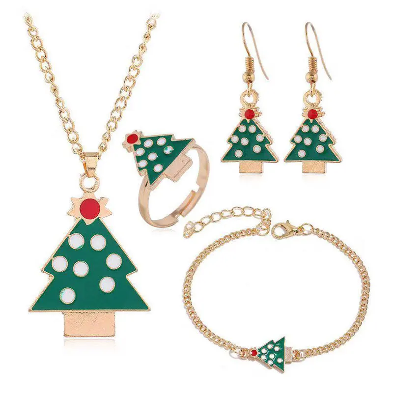 European and American Christmas Series Combination Four-piece Necklace Earrings Ring Bracelet Fashion Women Jewelry
European and American Christmas Series Combination Four-piece Necklace Earrings Ring Bracelet Fashion Women Jewelry