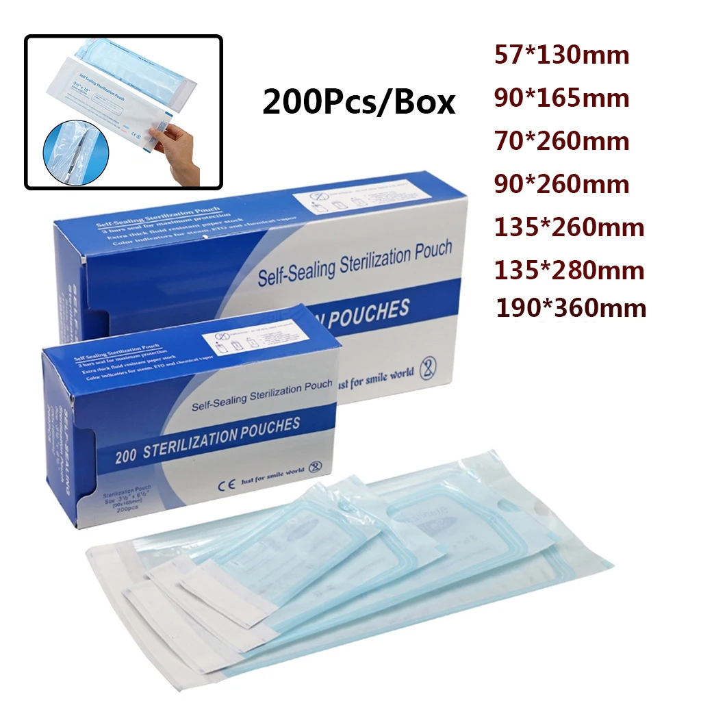 

Cesoon 200Pcs/Box Dental Disposable Self Sealing Sterilization Pouches Storage Bag Dentistry Medical Grade Paper Dentist Tools