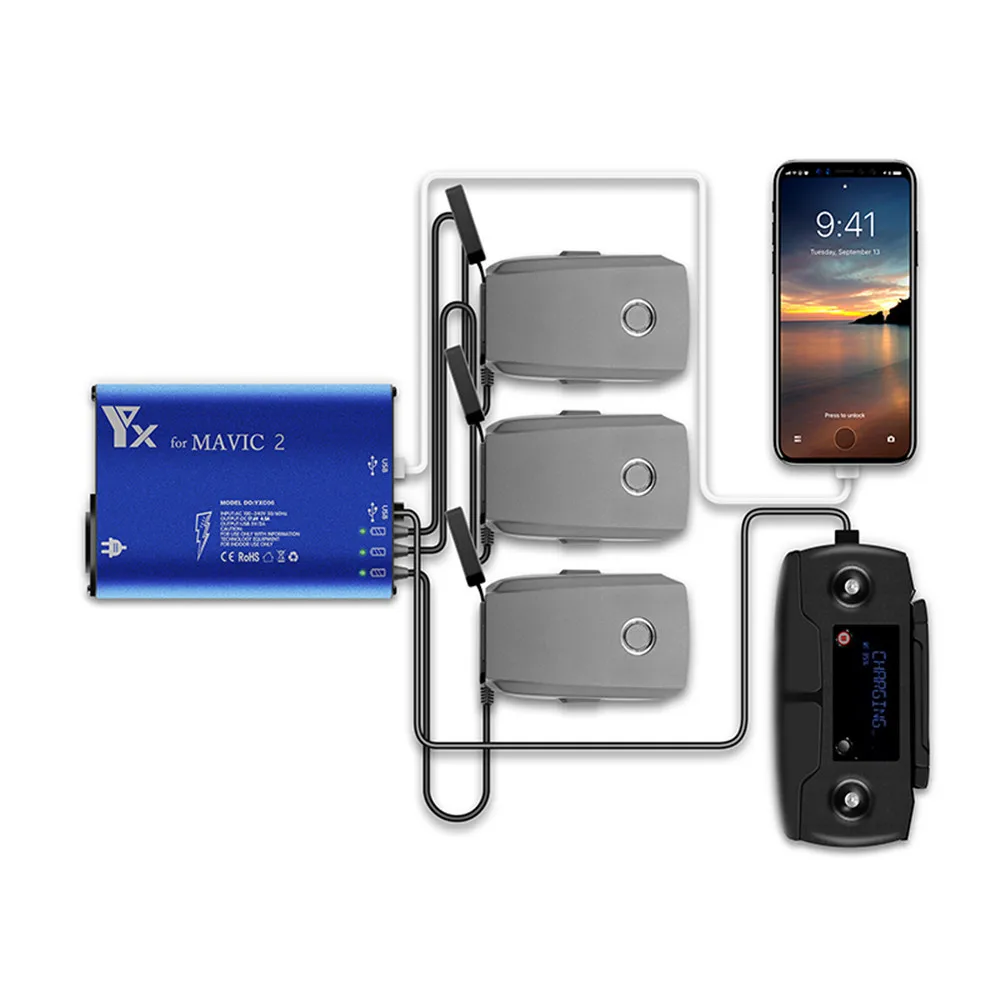 Mavic 2 Pro/Zoom Battery Charger Hub 5 in 1 Charging Hub for DJI Mavic 2 Drone Remote Controller & Battery & SmartPhone Charger
Mavic 2 Pro/Zoom Battery Charger Hub 5 in 1 Charging Hub for DJI Mavic 2 Drone Remote Controller & Battery & SmartPhone Charger