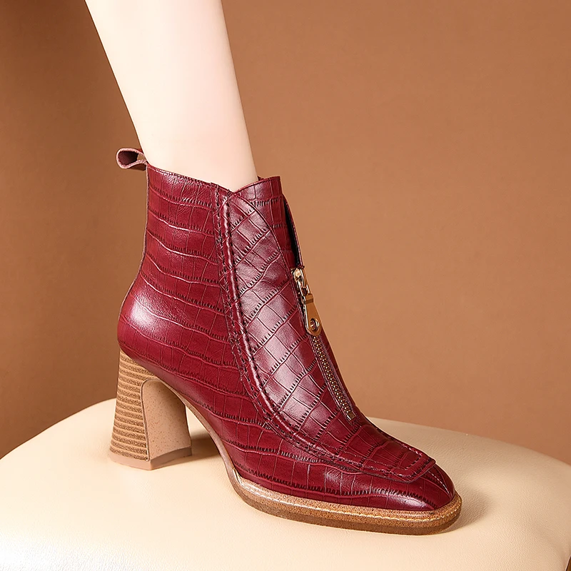 Autumn Winter Concise Ladies Ankle Boots Zipper square Toe dress party Shoes Woman New Genuine Leather High Heels Boots
Autumn Winter Concise Ladies Ankle Boots Zipper square Toe dress party Shoes Woman New Genuine Leather High Heels Boots