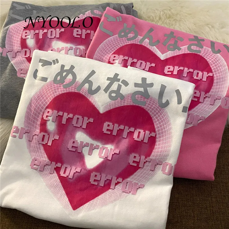 NYOOLO Harajuku Japanese Sweet Love Heart Letters Print Short Sleeve T-Shirt Women Clothing Summer O-Neck Pullovers Kawaii Tee
NYOOLO Harajuku Japanese Sweet Love Heart Letters Print Short Sleeve T-Shirt Women Clothing Summer O-Neck Pullovers Kawaii Tee