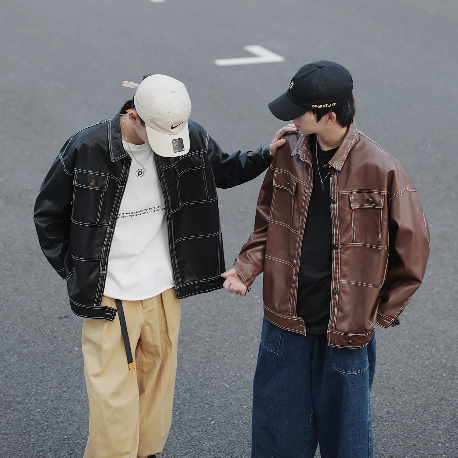 Spring Autumn Men's Loose Faux Leather Jacket Black Coffee Casual Coat Boys Outwear Retro Style Size M-XL D38
Spring Autumn Men's Loose Faux Leather Jacket Black Coffee Casual Coat Boys Outwear Retro Style Size M-XL D38