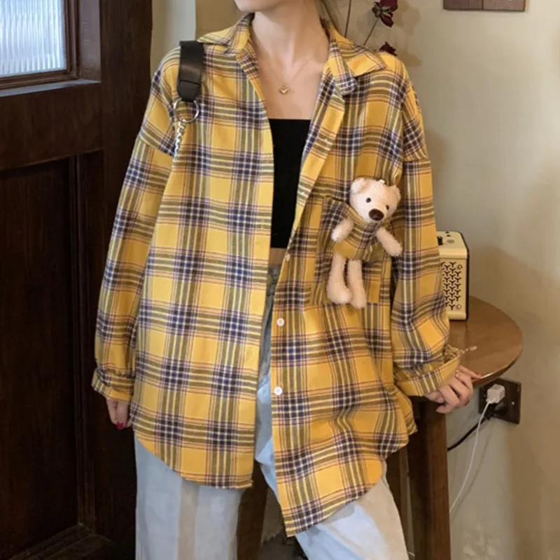 2021 Turn-down Collar Loose Outwear Harajuku Casual Streetwear Female Coats Women Autumn Plaid Bear Toy In Pocket All-match Tops
2021 Turn-down Collar Loose Outwear Harajuku Casual Streetwear Female Coats Women Autumn Plaid Bear Toy In Pocket All-match Tops