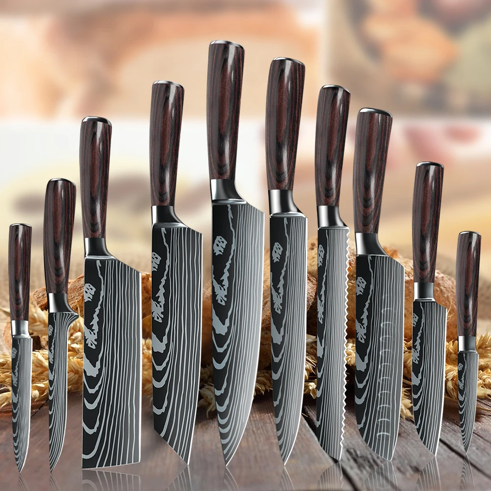 1-10 Pcs Set Kitchen Knives Laser Damascus Pattern Sharp Chef knife Japanese Santoku Knife Cleaver Slicing Utility Knife
1-10 Pcs Set Kitchen Knives Laser Damascus Pattern Sharp Chef knife Japanese Santoku Knife Cleaver Slicing Utility Knife