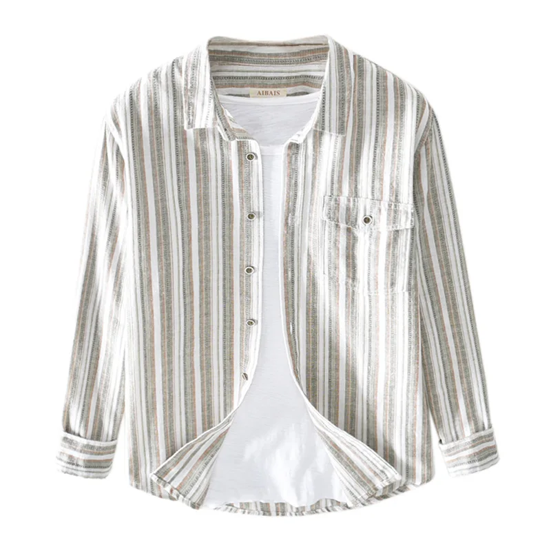 2021 Men's Fresh Yarn-Dyed Cotton and Linen Stripes Long-Sleeved Shirt Youth Square Collar Breathable Linen Loose Shirt
2021 Men's Fresh Yarn-Dyed Cotton and Linen Stripes Long-Sleeved Shirt Youth Square Collar Breathable Linen Loose Shirt