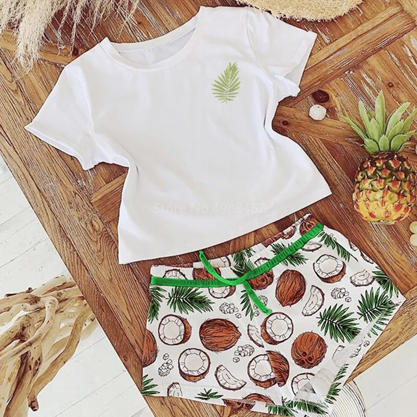 Cute Coconut Print Cotton Pajamas 2pcs Set Summer Women Sleepwear Home Clothes O Neck White Loungewear Casual Crop Top
Cute Coconut Print Cotton Pajamas 2pcs Set Summer Women Sleepwear Home Clothes O Neck White Loungewear Casual Crop Top