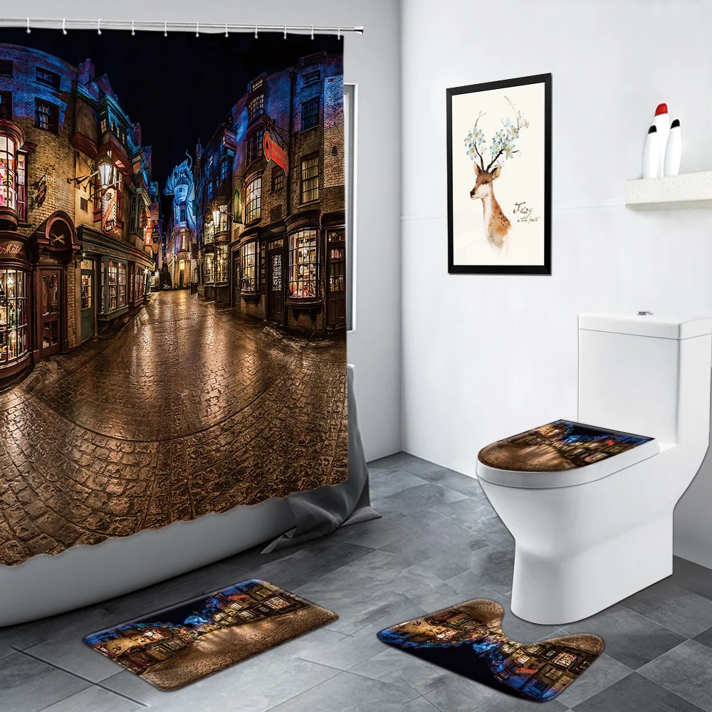Vintage Rural Flowers Street Scenery Shower Curtains Set Bath Mat Retro Building Wooden Door Bathroom Rugs Non-slip Toilet Cover
Vintage Rural Flowers Street Scenery Shower Curtains Set Bath Mat Retro Building Wooden Door Bathroom Rugs Non-slip Toilet Cover