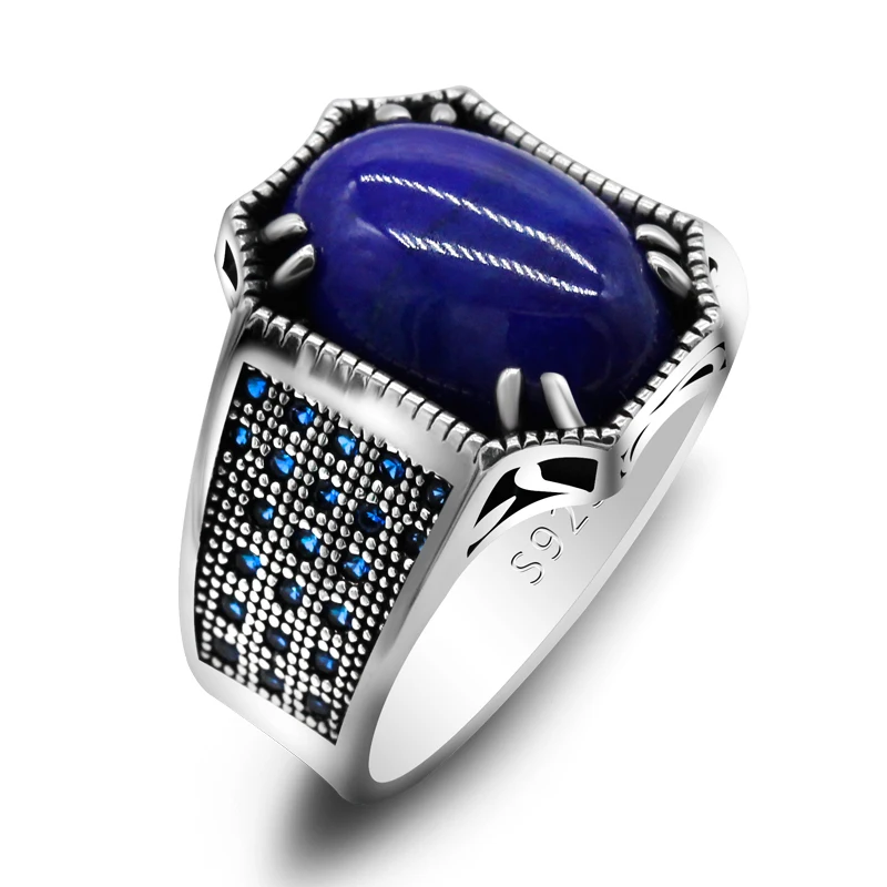 S925 Silver Men's Ring Natural Lapis Lazuli Stone Rings Punk Blue Stone Men's Silver Rings Vintage Carved Turkish Jewelry Gift
S925 Silver Men's Ring Natural Lapis Lazuli Stone Rings Punk Blue Stone Men's Silver Rings Vintage Carved Turkish Jewelry Gift