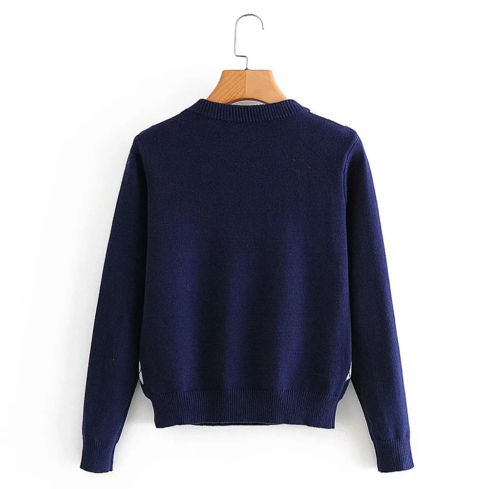 Women Warm sweater Vintage Stylish Geometric Pattern Short Knitted Sweater Fashion Long Sleeve English Style pullover sweater 
Women Warm sweater Vintage Stylish Geometric Pattern Short Knitted Sweater Fashion Long Sleeve English Style pullover sweater