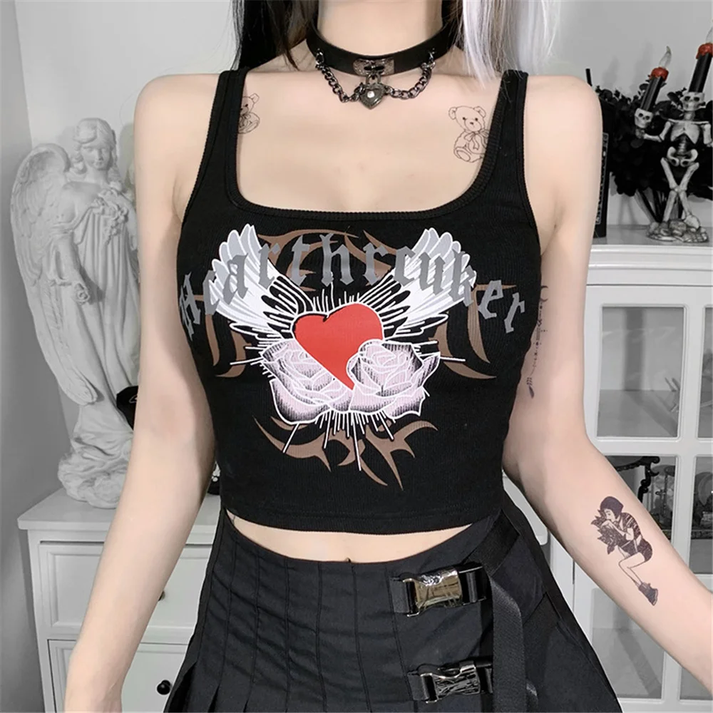 Summer Women Kawaii Crop Tops Casual Gothic Sleeveless Camisole Harajuku Print Slim Fit Party Nightclub Black White
Summer Women Kawaii Crop Tops Casual Gothic Sleeveless Camisole Harajuku Print Slim Fit Party Nightclub Black White