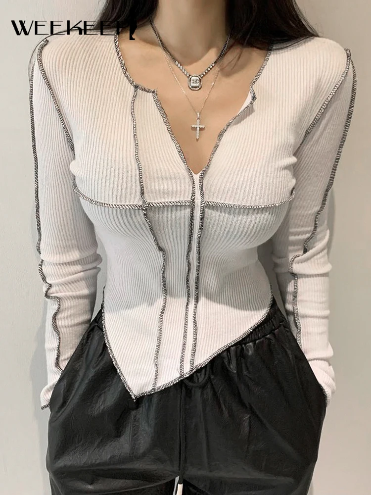 Weekeep Fashion Woman Blouses 2021 Autumn Long Sleeve Split Irregular Crop Top Casual White Basic Slim T Shirt Korean Streetwear
Weekeep Fashion Woman Blouses 2021 Autumn Long Sleeve Split Irregular Crop Top Casual White Basic Slim T Shirt Korean Streetwear