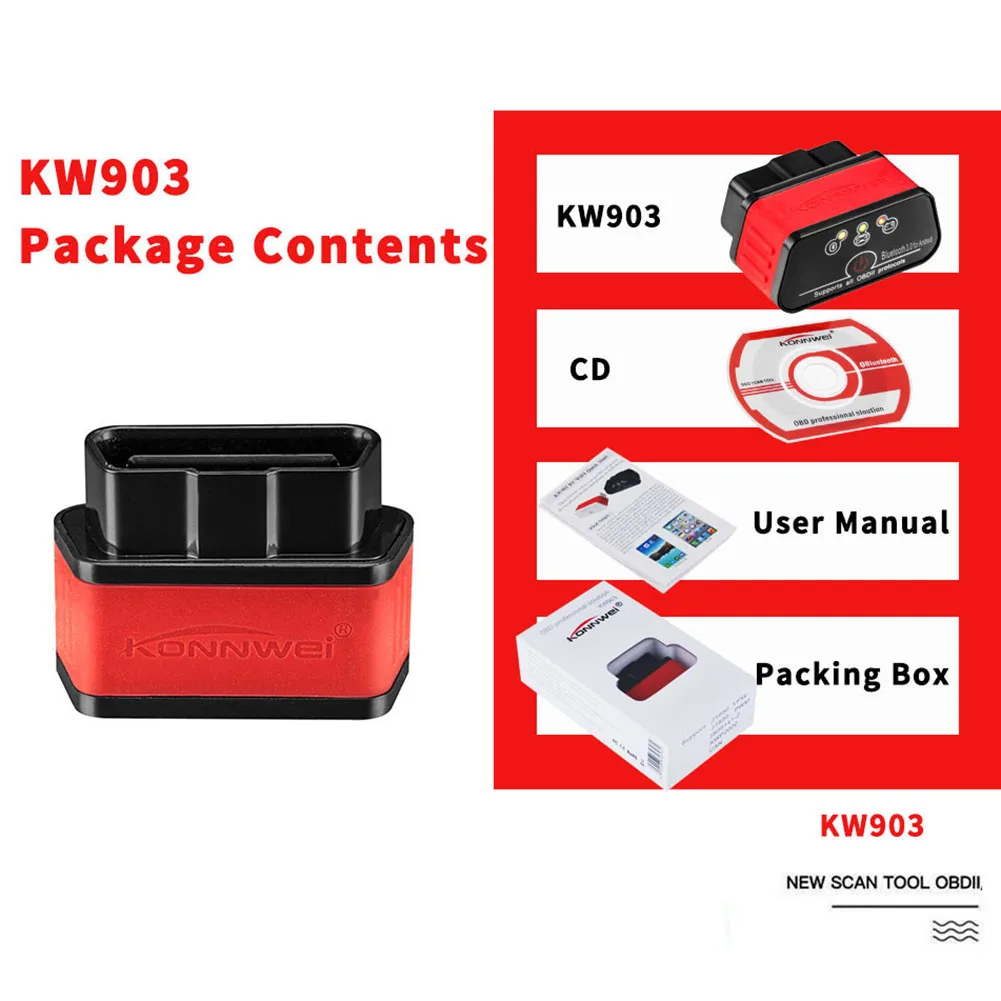 KONNWEI KW903 Wireless Blue-tooth OBD2 Scanner 12V Diagnostic Code Reader for Android Devices
KONNWEI KW903 Wireless Blue-tooth OBD2 Scanner 12V Diagnostic Code Reader for Android Devices