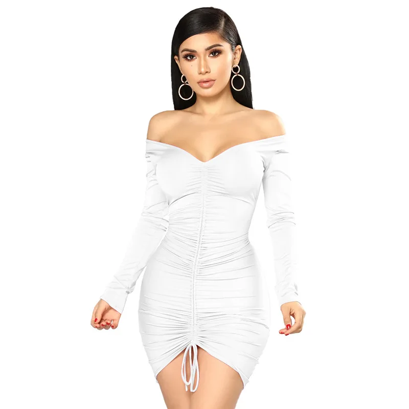Sexy Deep V-Neck Off The Shoulder Dresses Spring Women Long Sleeve Drawstring Ruched Tight Black Dress Female Party White Dress
Sexy Deep V-Neck Off The Shoulder Dresses Spring Women Long Sleeve Drawstring Ruched Tight Black Dress Female Party White Dress