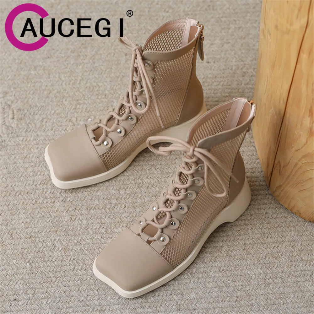 Aucegi 2022 Spring Summer Fashion Rivet Thick Heels Mesh Ankle Boots Female Hollow Cross Tied Square Toe Gladiator Sandals Shoes
Aucegi 2022 Spring Summer Fashion Rivet Thick Heels Mesh Ankle Boots Female Hollow Cross Tied Square Toe Gladiator Sandals Shoes