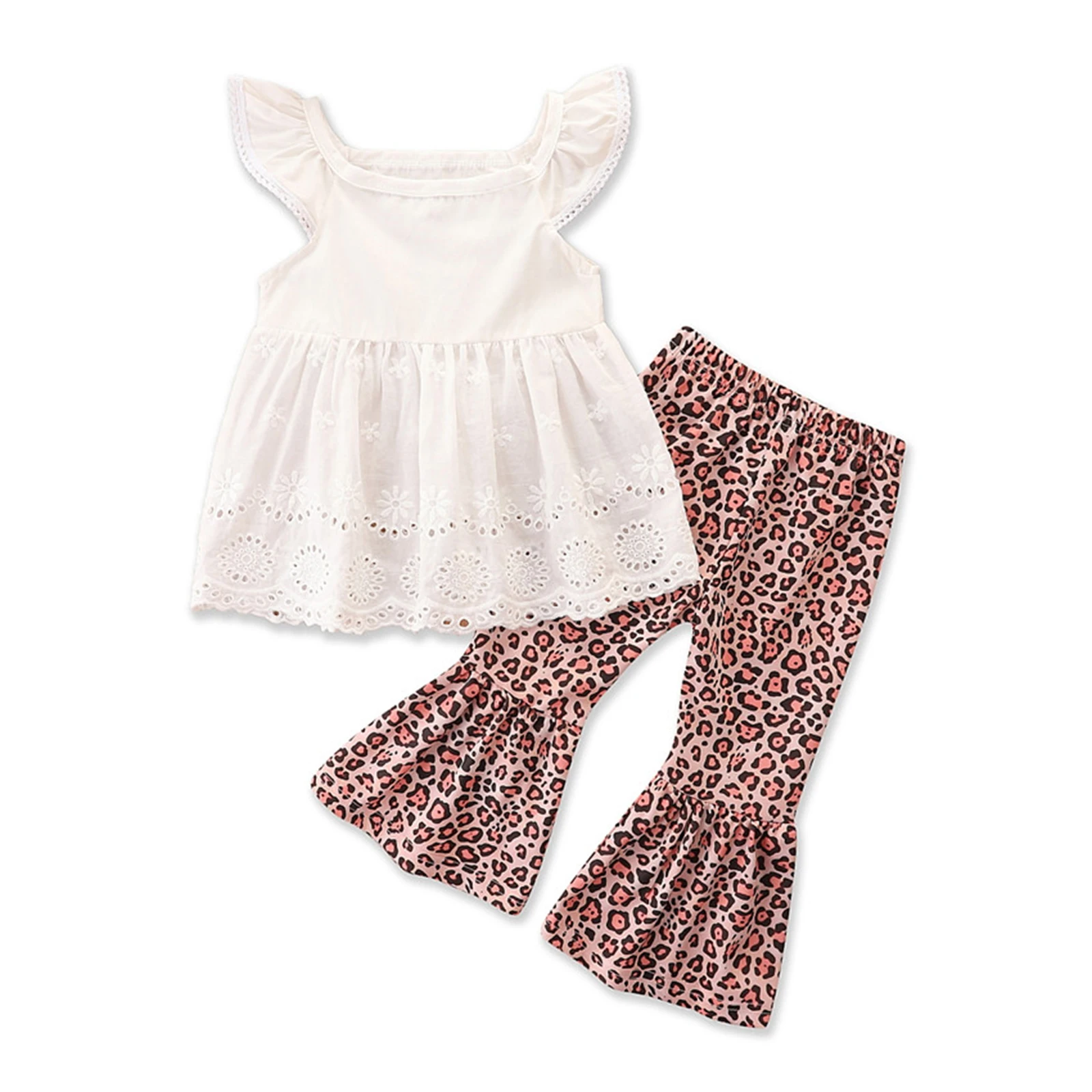 2 Pieces Kids Suit Set, Solid Color O-Neck Fly Sleeve Tops+ Leopard Print Flared Trousers for Toddler Girls, 1-6 Years
2 Pieces Kids Suit Set, Solid Color O-Neck Fly Sleeve Tops+ Leopard Print Flared Trousers for Toddler Girls, 1-6 Years