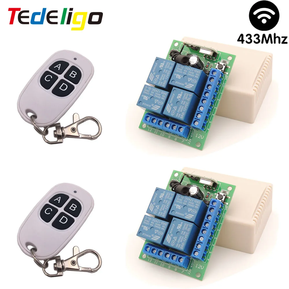 12V Switch 433MHz 4Ch Wireless Remote Control Switch,10A Relay Module With Transmitter,for Gate,Garage,Light,DIY Electronic Home
12V Switch 433MHz 4Ch Wireless Remote Control Switch,10A Relay Module With Transmitter,for Gate,Garage,Light,DIY Electronic Home