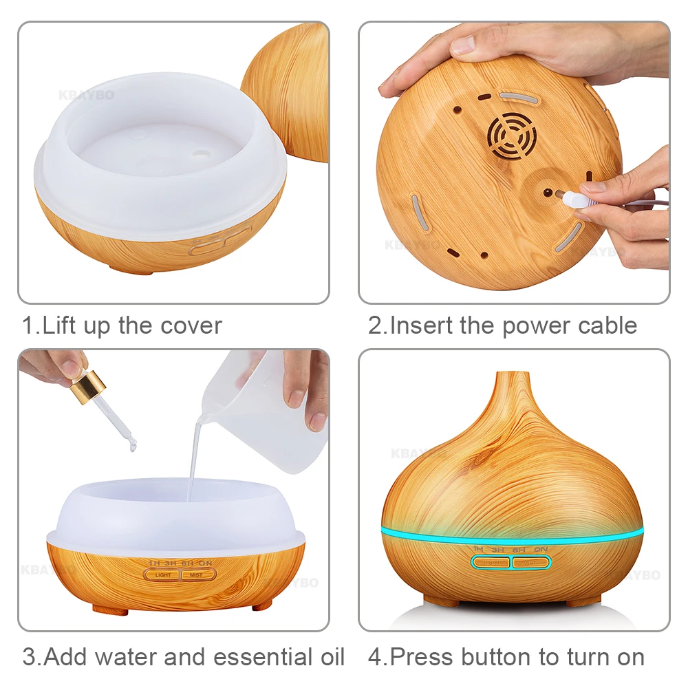 Aroma Essential Oil 550ml Diffuser Ultrasonic Air Humidifier with Wood Grain LED Lights for Office Home
Aroma Essential Oil 550ml Diffuser Ultrasonic Air Humidifier with Wood Grain LED Lights for Office Home