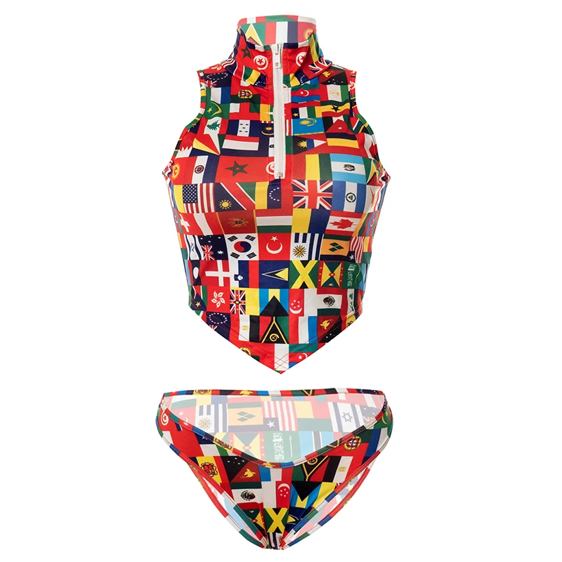 CuteNOVA Y2K Sexy National Flag Print Women's Swimwear 2021 High Neck Zipper Party Club Sleeveless Bikini Stretch Two piece Suit
CuteNOVA Y2K Sexy National Flag Print Women's Swimwear 2021 High Neck Zipper Party Club Sleeveless Bikini Stretch Two piece Suit