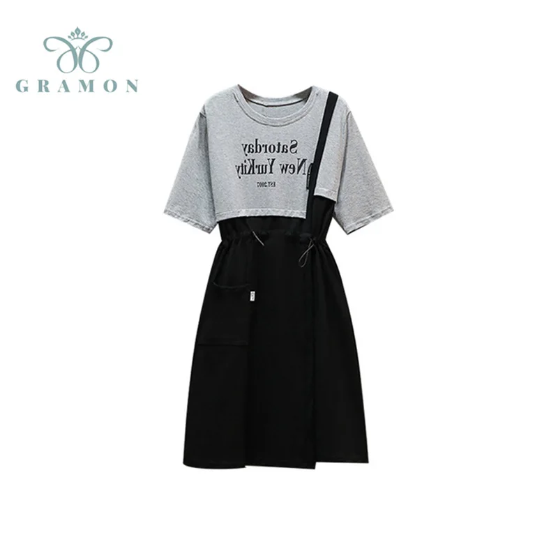 Dresses Women's Summer Fake 2 Piece Plus Size Letter Print T-Shirt Patchwork Frenulum Irregular Dress Streetwear 2021 New Chic
Dresses Women's Summer Fake 2 Piece Plus Size Letter Print T-Shirt Patchwork Frenulum Irregular Dress Streetwear 2021 New Chic