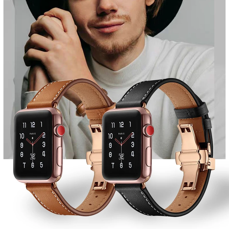 For apple Watch Strap 6 5 44/40mm Genuine Leather Band with Butterfly Buckle Rose Gold Adjustment Series3 2 1 Watch Band 42/38mm
For apple Watch Strap 6 5 44/40mm Genuine Leather Band with Butterfly Buckle Rose Gold Adjustment Series3 2 1 Watch Band 42/38mm