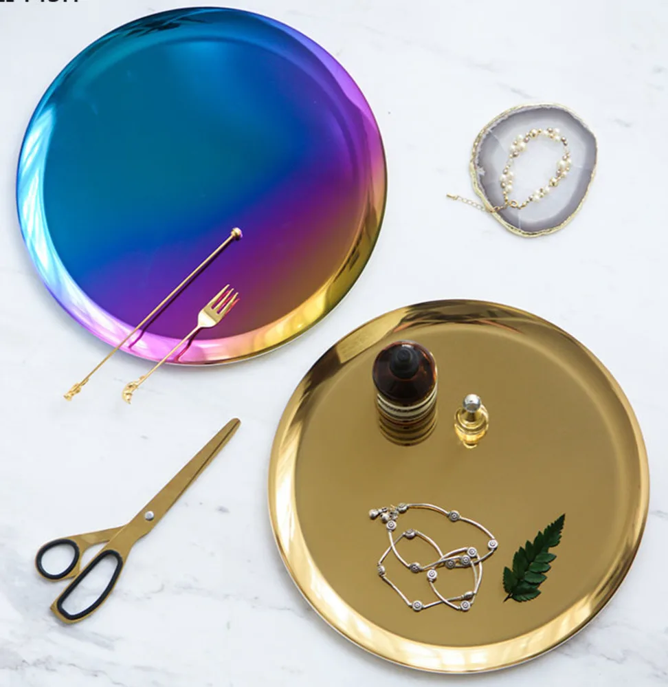 Dreamy Colorful Decorative Tray Modern Home Decor Stainless Steel Trays Skin Care Products Teacup Jewelry Necklace Storage Plate
Dreamy Colorful Decorative Tray Modern Home Decor Stainless Steel Trays Skin Care Products Teacup Jewelry Necklace Storage Plate