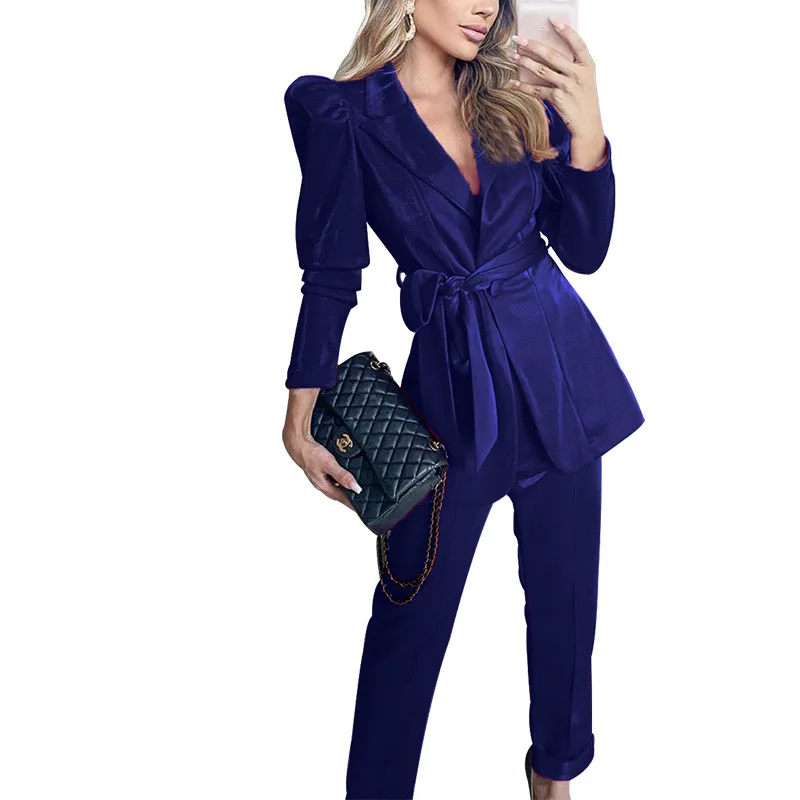 2020 Autumn Winter Blazer And Pants Set For Women Lace Up Notched Blazer And Loose Pants Office Work Suits Business Lady Uniform
2020 Autumn Winter Blazer And Pants Set For Women Lace Up Notched Blazer And Loose Pants Office Work Suits Business Lady Uniform