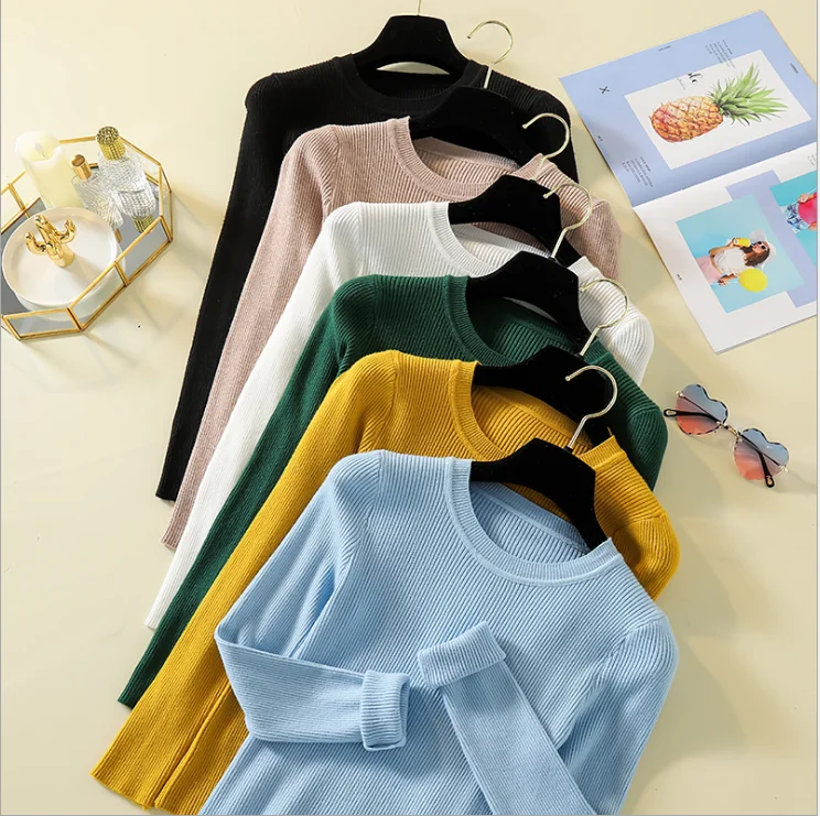 Women Knitted long sleeve o-neck Sweater Autumn Basic Sweaters Pullover Slim Fit Black cheap top Multi colors 2019 
Women Knitted long sleeve o-neck Sweater Autumn Basic Sweaters Pullover Slim Fit Black cheap top Multi colors 2019