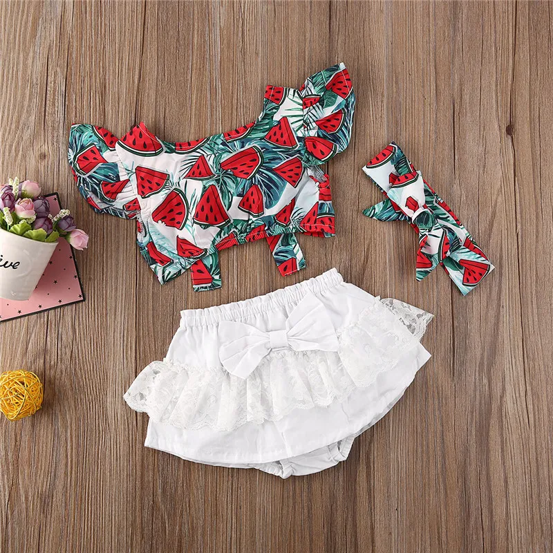 Newborn Baby Girl Clothes Watermelon print v-neck sleeveless vest Ruffle lace Tulle Shorts bow Headband 3pc Outfit
Newborn Baby Girl Clothes Watermelon print v-neck sleeveless vest Ruffle lace Tulle Shorts bow Headband 3pc Outfit