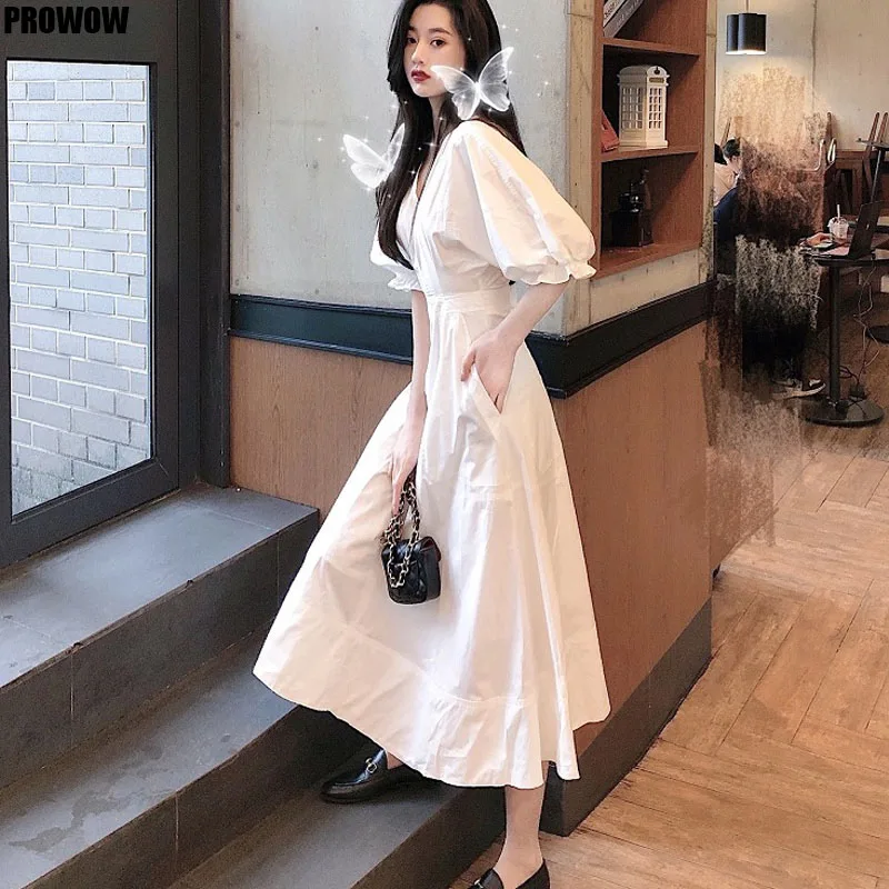 Dress Women Summer 2020 New Korean Chic V-Neck White Short-Sleeved Puff Sleeve Dresses Elegant Office Lady Waist Robe Dresses
Dress Women Summer 2020 New Korean Chic V-Neck White Short-Sleeved Puff Sleeve Dresses Elegant Office Lady Waist Robe Dresses