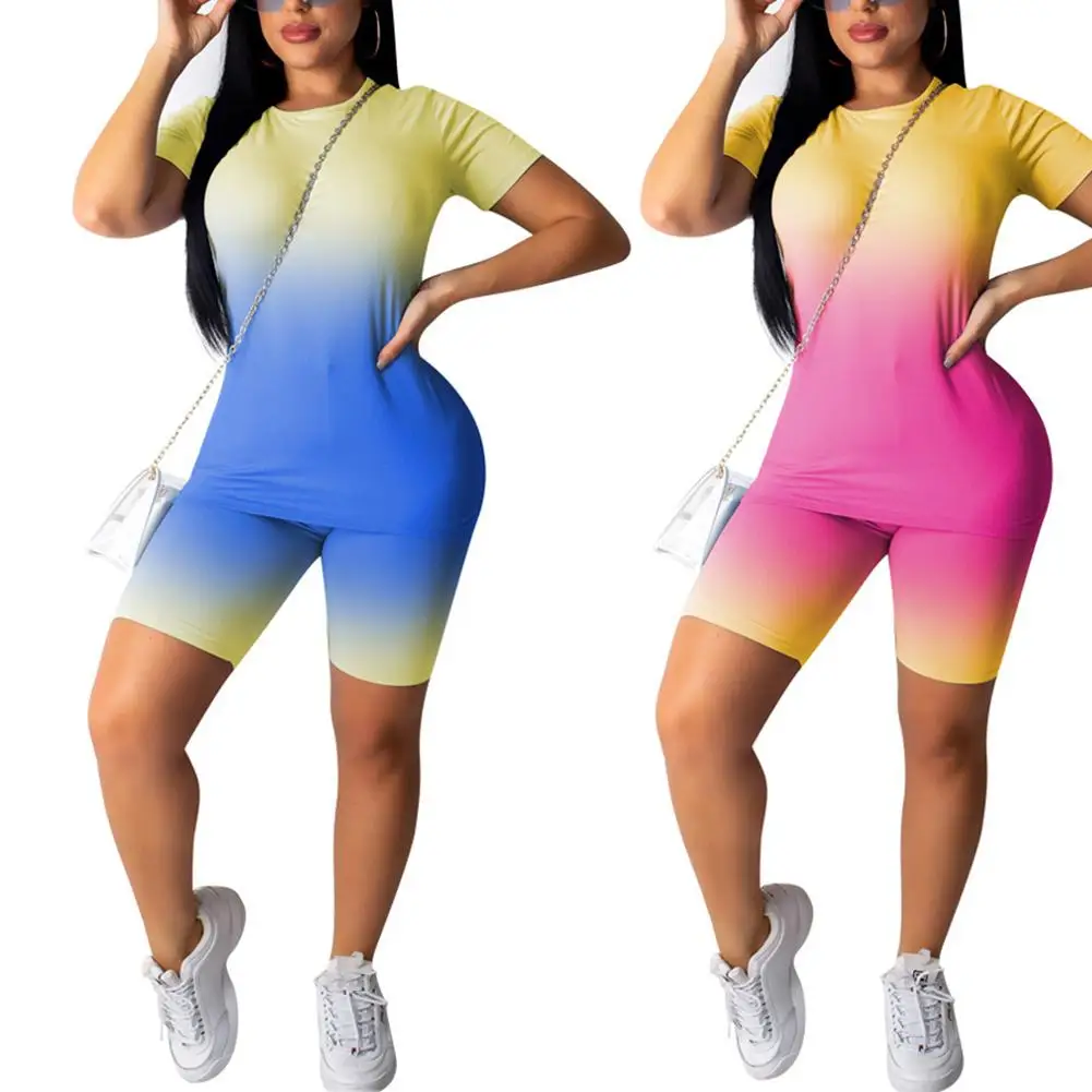Fashion Women Gradient Short Sleeve O Neck T-shirt Top Shorts Pants Casual Outfit Casual Gradient Color Soft Feel Outfit
Fashion Women Gradient Short Sleeve O Neck T-shirt Top Shorts Pants Casual Outfit Casual Gradient Color Soft Feel Outfit