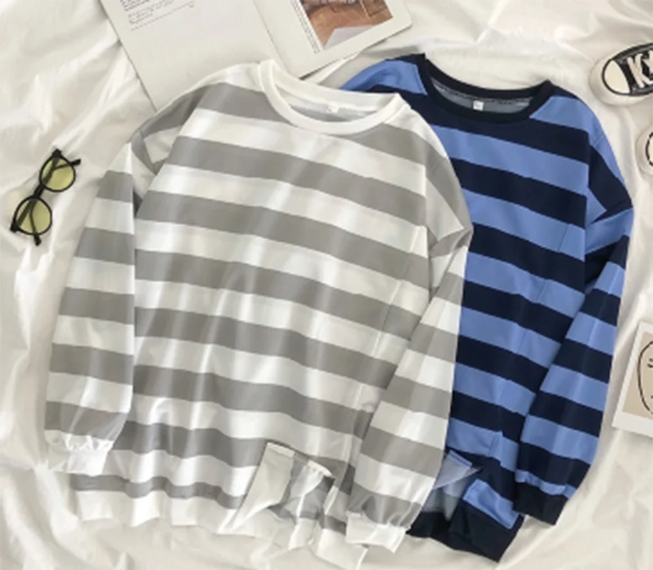 Women Long Sleeve Autumn O-Neck Stripe Clothes Casual Loose Harajuku Style Plus Size Korean Fashion Trend Print Ins Tshirt
Women Long Sleeve Autumn O-Neck Stripe Clothes Casual Loose Harajuku Style Plus Size Korean Fashion Trend Print Ins Tshirt