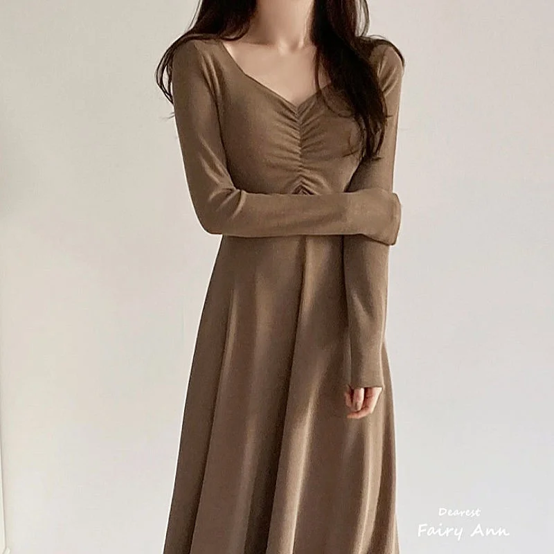 Korean Chic Dresses Spring And Summer French Neck Slim Fit Feminine Elegant Lady Waist Closing Long Sleeve Medium Length Dress
Korean Chic Dresses Spring And Summer French Neck Slim Fit Feminine Elegant Lady Waist Closing Long Sleeve Medium Length Dress