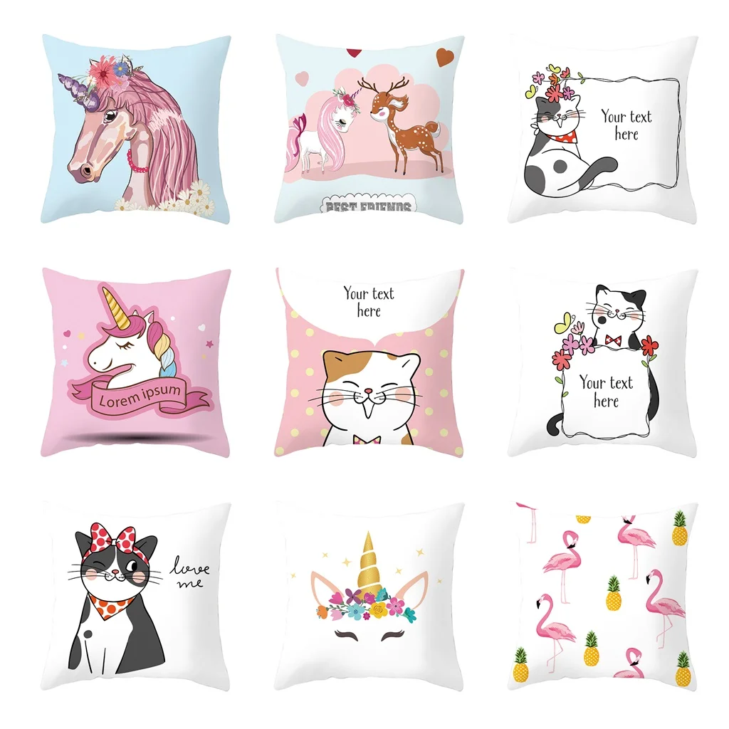 

45X45CM Cushion Cover Cartoon Animal Pillow Case Sofa Pillowcases Home Decorations Cute Cat Unicorn Flamingo Pillow Cover