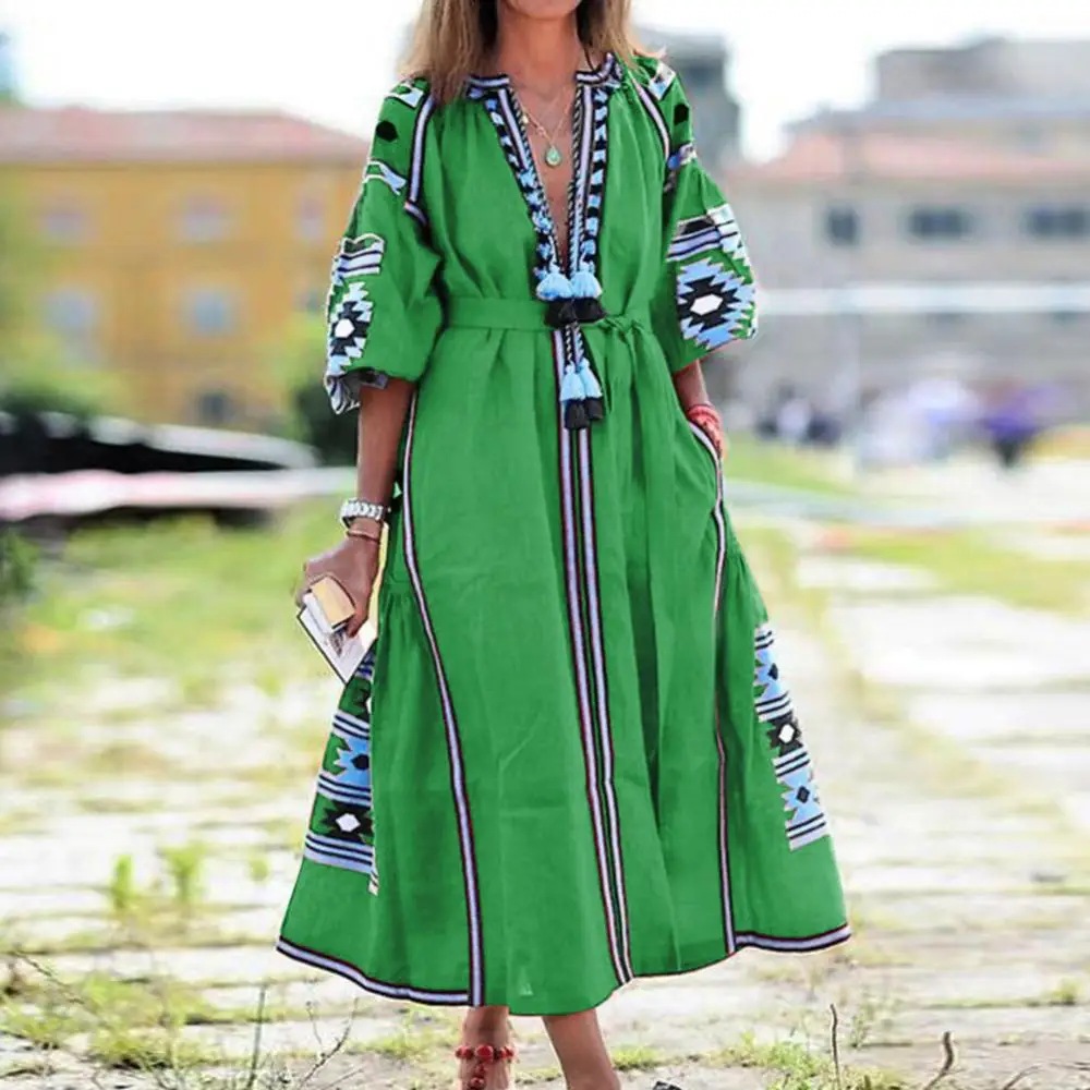 Hot Sales!!! Women Vintage V Neck 3/4 Puff Sleeve Floral Print Tassel Large Hem Maxi Dress
Hot Sales!!! Women Vintage V Neck 3/4 Puff Sleeve Floral Print Tassel Large Hem Maxi Dress