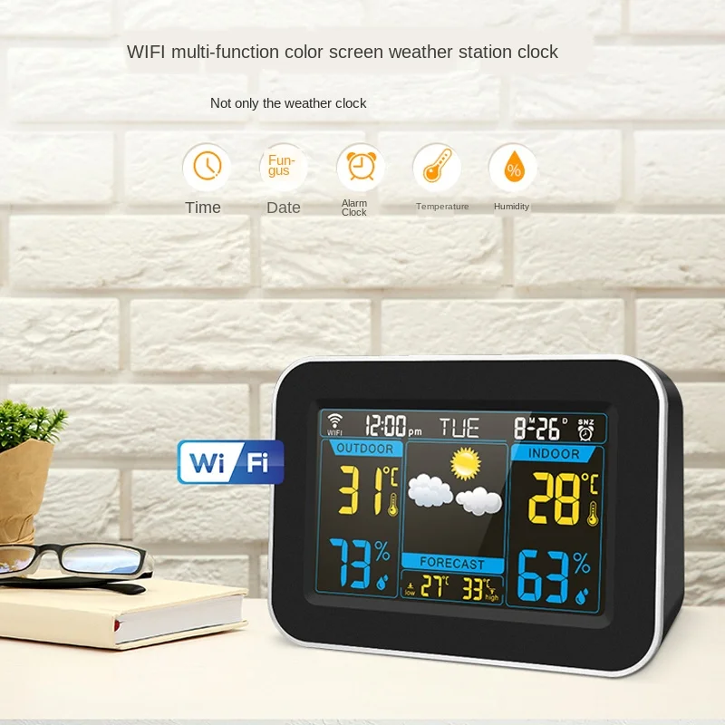 

FanJu Digital Alarm Clock Weather Station LED Temperature Humidity Weather Forecast Snooze Table Clock With Time Projection