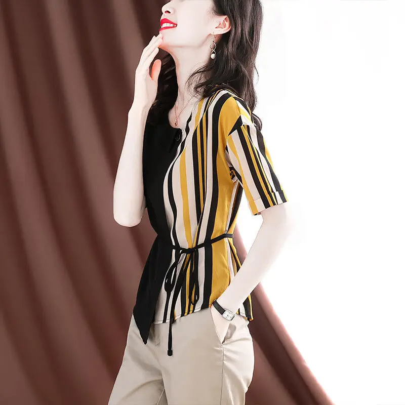 Short Sleeve Striped Shirt Women's Summer Wear 2021 New Design Sense Small Band Top Waist Down Chiffon F030
Short Sleeve Striped Shirt Women's Summer Wear 2021 New Design Sense Small Band Top Waist Down Chiffon F030