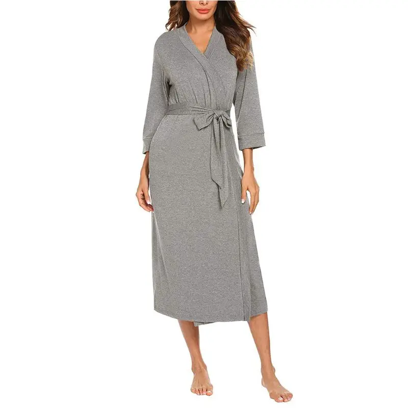 Womens Midi Long Kimono Bath Robe Lightweight 3/4 Sleeves Solid Color Sleepwear Sexy V-Neck Belted Waist Loungewear with
Womens Midi Long Kimono Bath Robe Lightweight 3/4 Sleeves Solid Color Sleepwear Sexy V-Neck Belted Waist Loungewear with