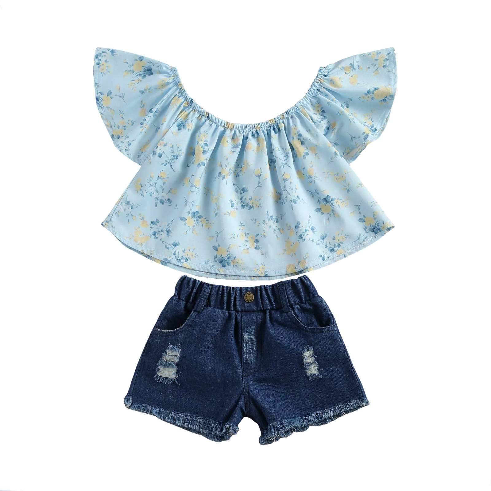 Kid Baby Girls Summer Outfits Off Shoulder Floral Print Tops + Denim Shorts 2Pcs Children Girls Clothes Set
Kid Baby Girls Summer Outfits Off Shoulder Floral Print Tops + Denim Shorts 2Pcs Children Girls Clothes Set