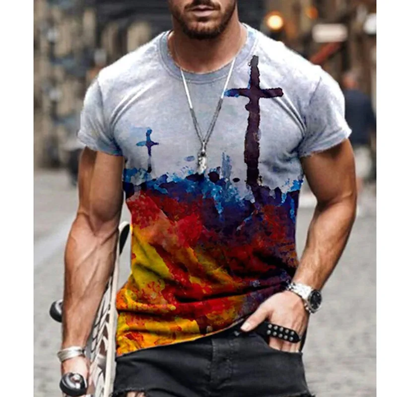 Men's oversized fashion retro short-sleeved T-shirt O-neck Harajuku fashion colorful cross-print O-neck summer new style 2021 
Men's oversized fashion retro short-sleeved T-shirt O-neck Harajuku fashion colorful cross-print O-neck summer new style 2021