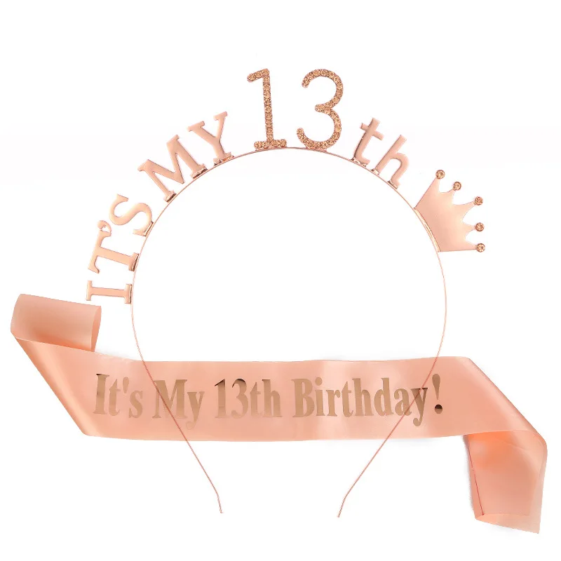 

Розовое золото It's my 13-й день рождения корона тиара пояс Набор для Happy Sweet 13 день рождения девочка украшение для вечевечерние подарки
