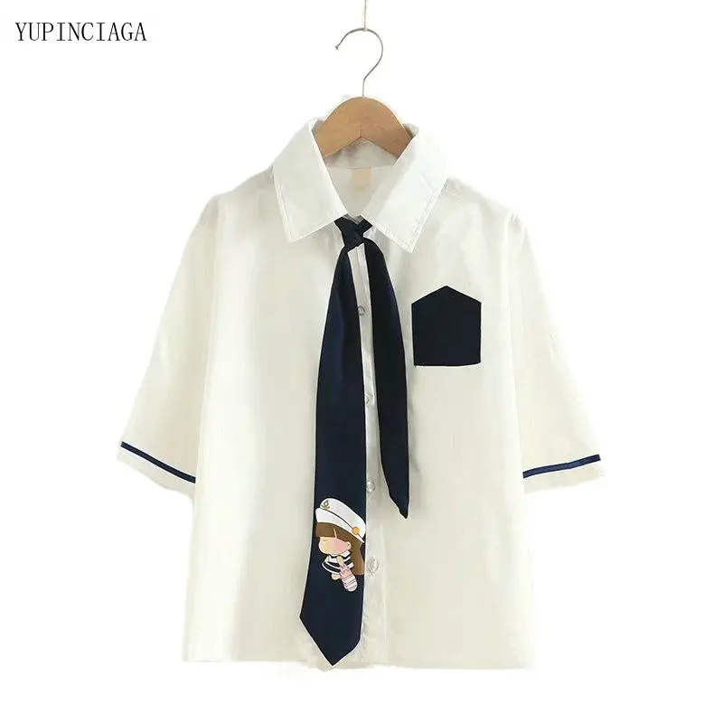 Women Blouses Preppy Style Cute Girl Embroidered Bow Tie Short Sleeve Shirt Turn-Down Collar School Uniform Tops 211357
Women Blouses Preppy Style Cute Girl Embroidered Bow Tie Short Sleeve Shirt Turn-Down Collar School Uniform Tops 211357