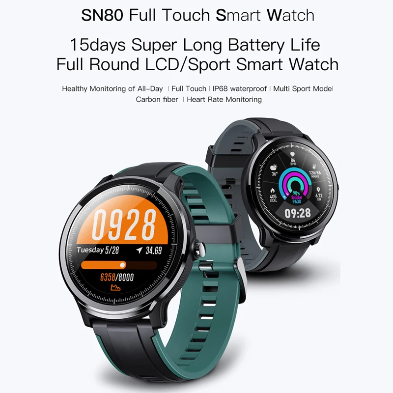 

SN80 Смарт-часы Для мужчин IP68 Водонепроницаемый 60 дней в режиме ожидания 1,3 дюймов полный сенсорный Экран Allloy чехол сердечного ритма для IOS и ...