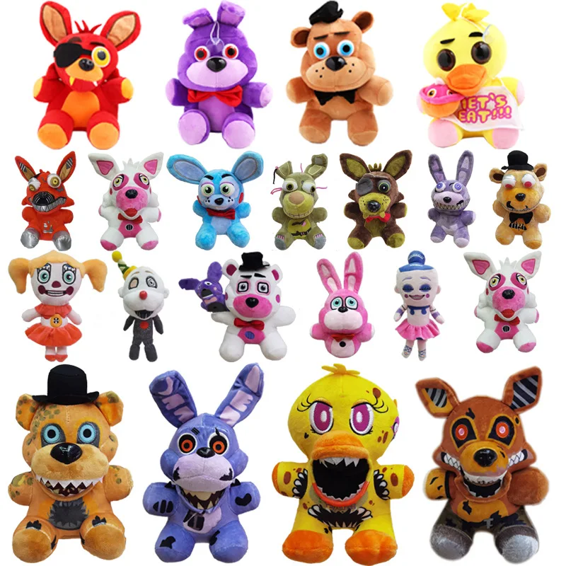18CM FNAF Foxy Chica Bonnie Golden Freddy Nightmare Fredbear Bear keychain Five Nights At Freddy's Plush Toys
18CM FNAF Foxy Chica Bonnie Golden Freddy Nightmare Fredbear Bear keychain Five Nights At Freddy's Plush Toys