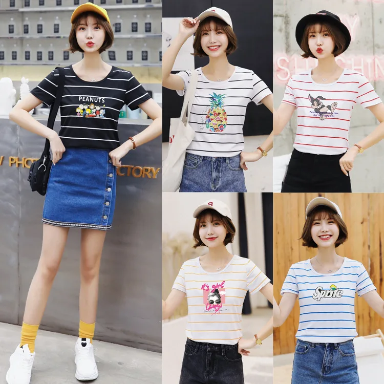 24 Color New Women stripe T-shirts Casual Harajuku Love Printed Tops Tee Summer Female Short Sleeve T shirt For Woman Clothing
24 Color New Women stripe T-shirts Casual Harajuku Love Printed Tops Tee Summer Female Short Sleeve T shirt For Woman Clothing