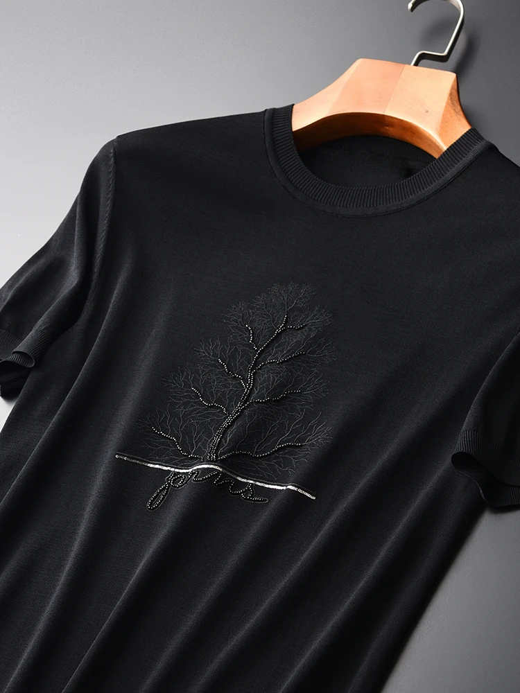 New Handmade Beaded Mens T-shirts Plus Size 4xl Luxury Knitted Embroidery Man T-shirts Slim Fit Round Collar Male T-shirts
New Handmade Beaded Mens T-shirts Plus Size 4xl Luxury Knitted Embroidery Man T-shirts Slim Fit Round Collar Male T-shirts
